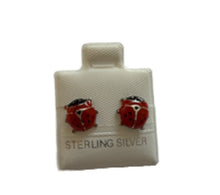 Load image into Gallery viewer, SilaDore Sterling Silver Rhodium Plated Large Enamel Lady Bug Screw Back Earring