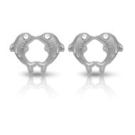 Tresoli Sterling Silver Rhodium Plated Heart Dolphin CZ Screw Back Earring