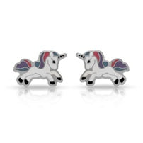 Tresoli Sterling Silver Rhodium Plated Jumping Unicorn Screw Back Earring