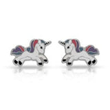 Tresoli Sterling Silver Rhodium Plated Jumping Unicorn Screw Back Earring