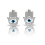 Tresoli Sterling Silver Rhodium Plated Hamsa Evil Eye Screw Back Earring