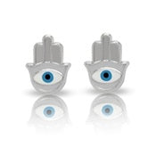 Tresoli Sterling Silver Rhodium Plated Hamsa Evil Eye Screw Back Earring