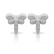 Tresoli Sterling Silver Rhodium Plated Dragonfly CZ Screw Back Earring