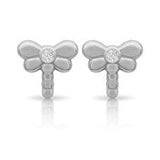 Tresoli Sterling Silver Rhodium Plated Dragonfly CZ Screw Back Earring