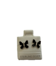 Load image into Gallery viewer, SilaDore Sterling Silver Rhodium Plated Enamel Black Butterfly Screw Back Earring