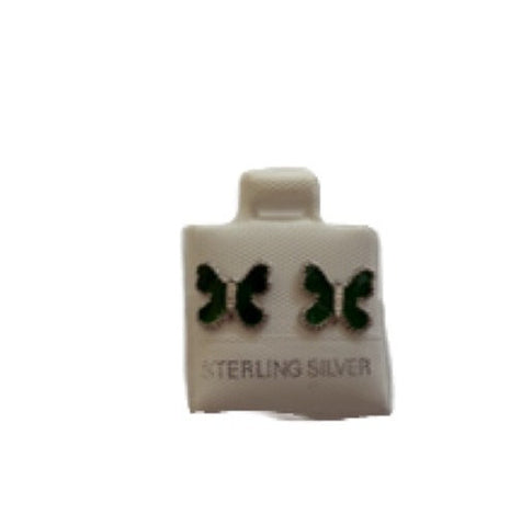 SilaDore Sterling Silver Rhodium Plated Enamel Green Butterfly Screw Back Earring