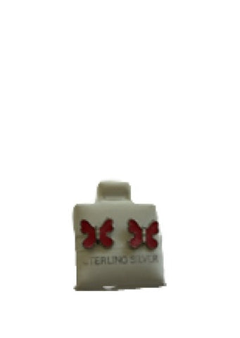 SilaDore Sterling Silver Rhodium Plated Enamel Pink Butterfly Screw Back Earring