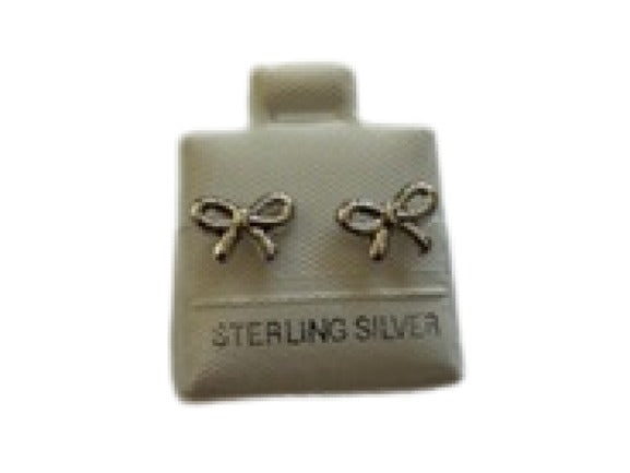 SilaDore Sterling Silver Rhodium Plated Bow Screw Back Earring