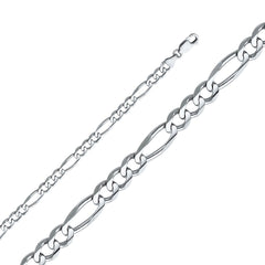 14K White Gold 6mm Lobster Figaro 3+1 Concave Regular Link Chain With Spring Clasp Closure