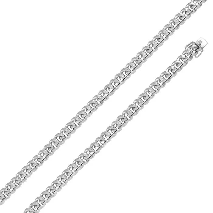 Italian Sterling Silver Rhodium Plated Miami Curb Chain 9 mm with Box Lock Clasp Closure