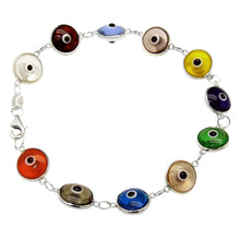 Load image into Gallery viewer, Sterling Silver 10mm Multi Color Evil Eye Bracelet