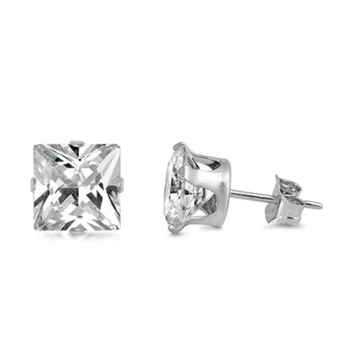 BUNDLE OF 24 PAIRS-Sterling Silver Stamping Square CZ Stud Earring