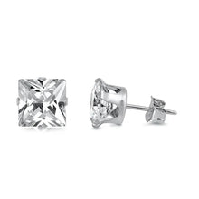 Load image into Gallery viewer, Sterling Silver Princess Cut CZ Stud Earring. Set on High Quality Stamping Setting &amp; Friction Style Post