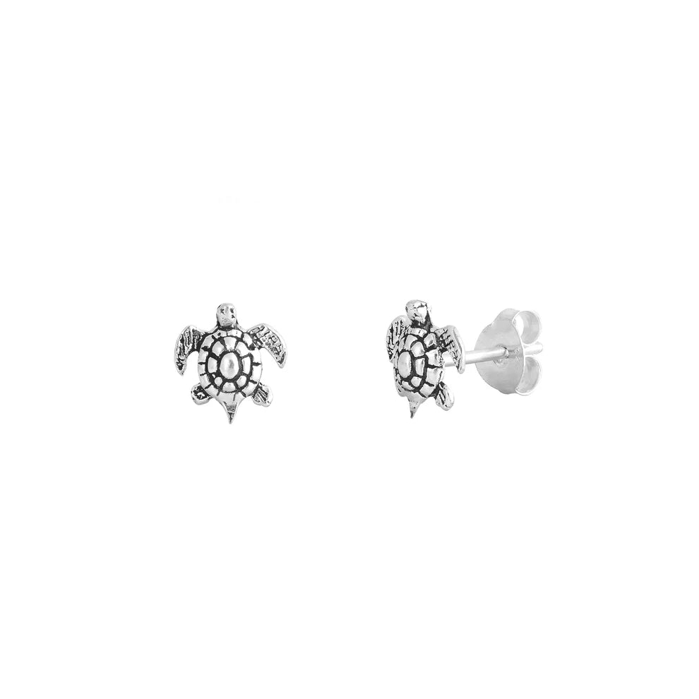 Sterling Silver Small Turtle Stud Earrings, Earrings Height 6mm
