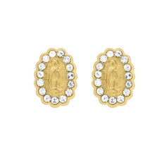 Load image into Gallery viewer, OroTrue 14K Yellow Gold Mini Oval CZ Virgin Mary Screw Back Stud Earring