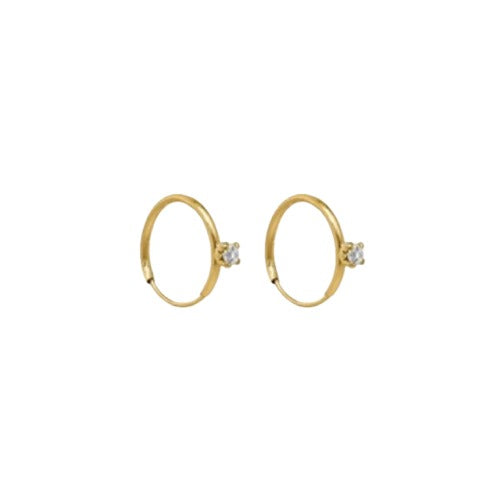 OroTrue 14K Yellow Gold Hoop With A Single CZ Huggie Earring