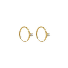 Load image into Gallery viewer, OroTrue 14K Yellow Gold Hoop With A Single CZ Huggie Earring