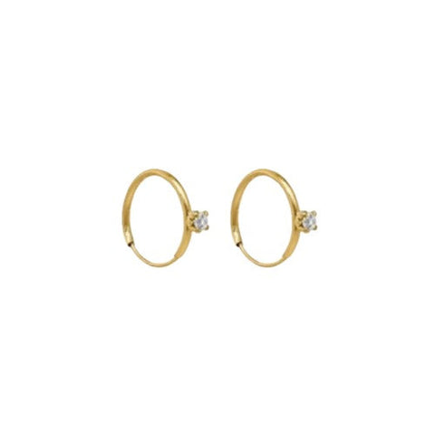 OroTrue 14K Yellow Gold Hoop With A Single CZ Huggie Earring