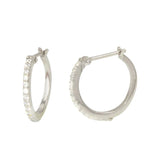 Sterling Silver Rhodium Plated Delicate Pave Round Hoop Earring with Earring Dimensions of 16MMx1MM