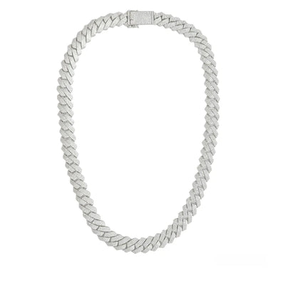 Sterling Silver CZ Encrusted Square Miami Cuban Link Chain or Bracelet 13mm