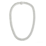 Sterling Silver CZ Encrusted Square Miami Cuban Link Chain or Bracelet 13mm