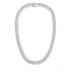 Sterling Silver CZ Encrusted Square Miami Cuban Link Chain or Bracelet 13mm