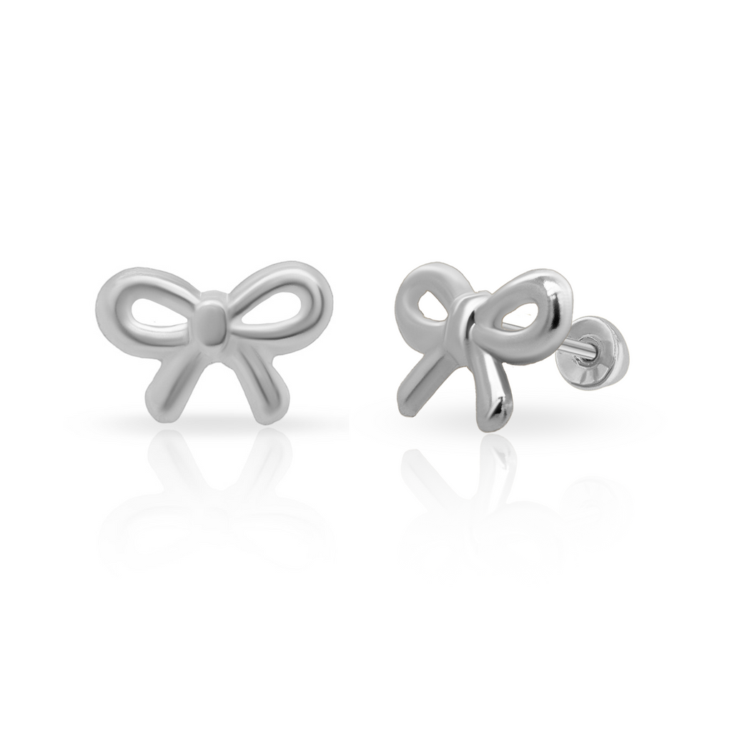 Tresoli Sterling Silver Rhodium Plated Bow Screw Back Earring