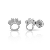 Tresoli Sterling Silver Rhodium Plated Paw Print Screw Back Earring