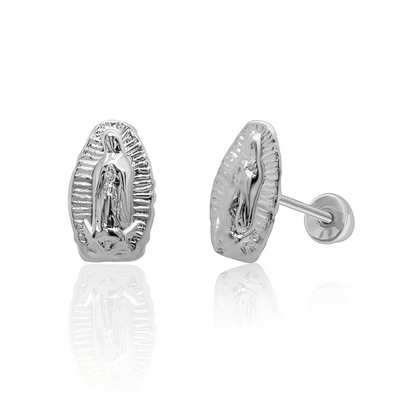Tresoli Sterling Silver Rhodium Plated Small Virgin Mary Screw Back Earring