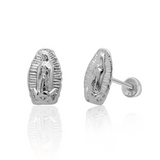 Tresoli Sterling Silver Rhodium Plated Small Virgin Mary Screw Back Earring