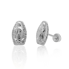 Tresoli Sterling Silver Rhodium Plated Large Virgin Mary Screw Back Earring
