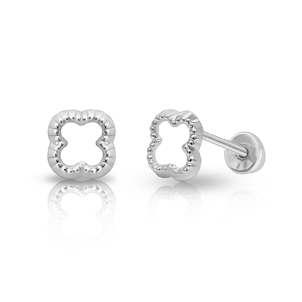 Tresoli Sterling Silver Rhodium Plated Clover Silouette Screw Back Earring