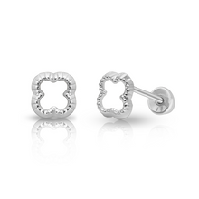 Load image into Gallery viewer, Tresoli Sterling Silver Rhodium Plated Clover Silouette Screw Back Earring
