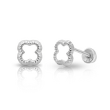 Tresoli Sterling Silver Rhodium Plated Clover Silouette Screw Back Earring
