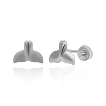 Load image into Gallery viewer, Tresoli Sterling Silver Rhodium Plated Whale Tail Screw Back Earring