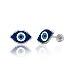 Tresoli Sterling Silver Rhodium Plated Enamel Evil Eye Screw Back Earring