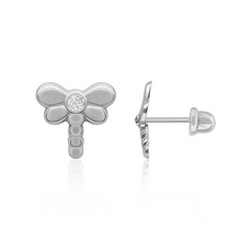 Load image into Gallery viewer, Tresoli Sterling Silver Rhodium Plated Dragonfly CZ Screw Back Earring