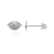 Load image into Gallery viewer, Tresoli Sterling Silver Rhodium Plated CZ Eye Screw Back Earring