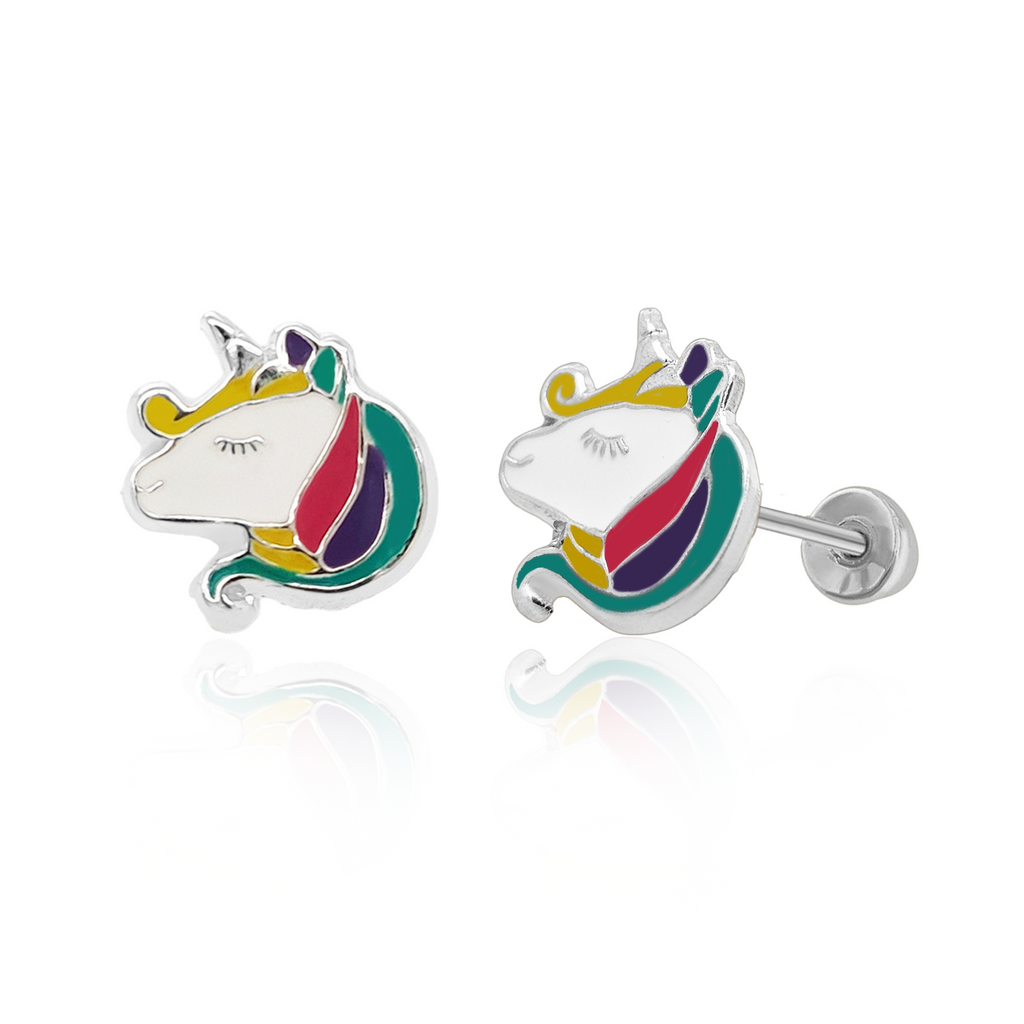 Tresoli Sterling Silver Rhodium Plated Unicorn Head Screw Back Earring