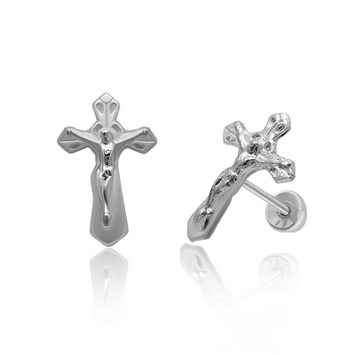 Tresoli Sterling Silver Rhodium Plated Crucifix Screw Back Earring