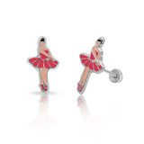 Tresoli Sterling Silver Rhodium Plated Enamel Ballerina Screw Back Earring