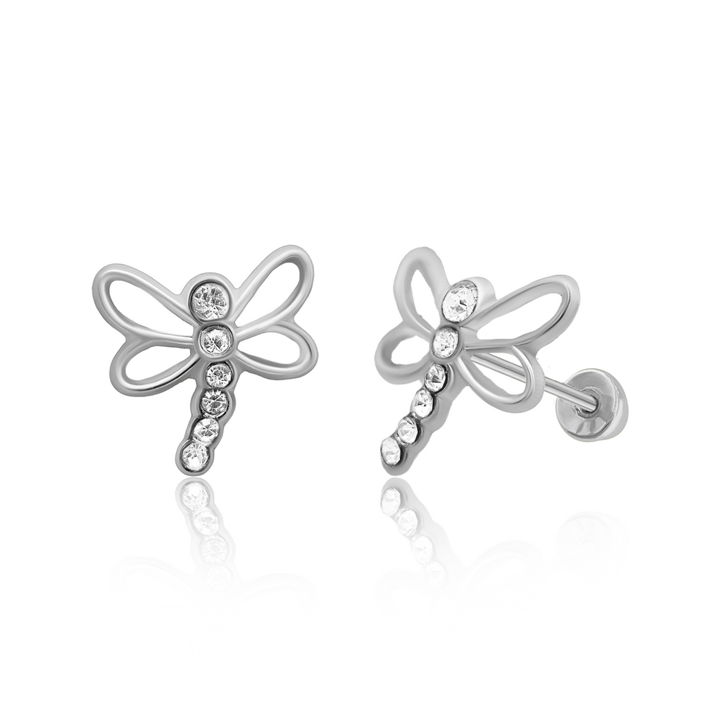 Tresoli Sterling Silver Rhodium Plated Dragonfly Screw back Earring