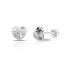 Load image into Gallery viewer, Tresoli Sterling Silver Rhodium Plated Diamond Cut Heart Screw Back Earring