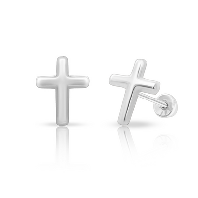 Tresoli Sterling Silver Rhodium Plated Cross Screw Back Earring