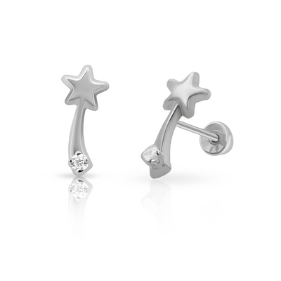 Tresoli Sterling Silver Rhodium Plated Shooting Star Screw Back Earring