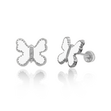 Tresoli Sterling Silver Rhodium Plated Enamel White Butterfly Screw Back Earring