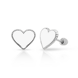 Tresoli Sterling Silver Rhodium Plated Enamel White Heart Screw Back Earring