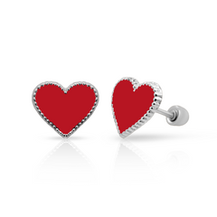 Tresoli Sterling Silver Rhodium Plated Enamel Red Heart Screw Back Earring