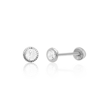 Load image into Gallery viewer, Tresoli Sterling Silver Rhodium Plated Round Bezel Screw Back Earring