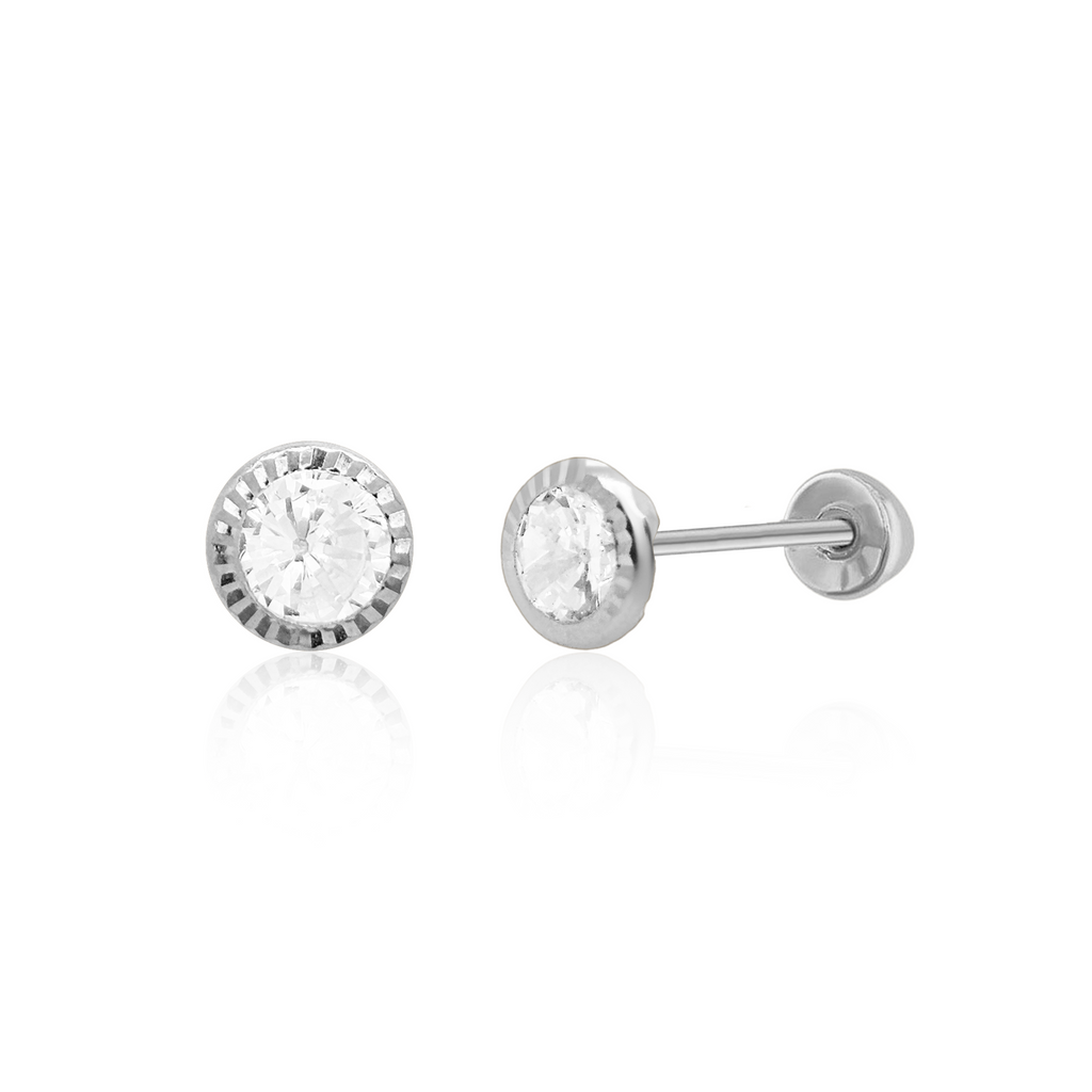 Tresoli Sterling Silver Rhodium Plated Round Bezel Screw Back Earring